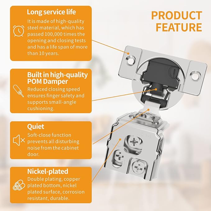 Chibery 10 Pack 1-1/2" Overlay 4D Soft Close Concealed Hinges for Face Frame Door, Adjustable Closing Speed, Smooth Slow Self Close Hinges, Satin Nickel, 105° Open Angle Stainless Steel Cabinet Hinges