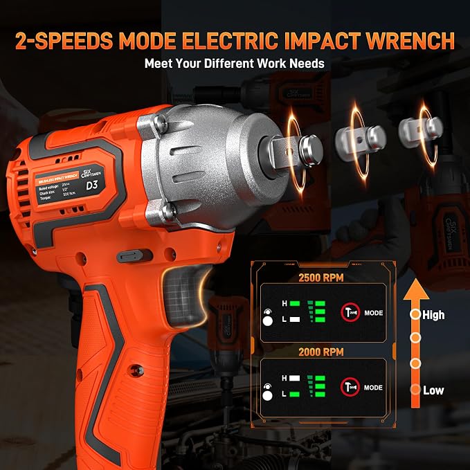Cordless Impact Wrench, 369ft-lbs(500N.m),1/2” Brushless Impact Gun, Power Impact Driver Kit with 4.0Ah Battery & Fast Charger, Electric Impact Driver Set for Motorcycle/DIY Furniture