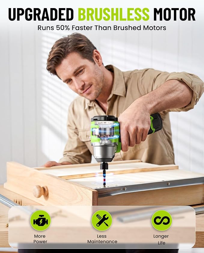 Robustrue 16.8V Max Brushless Impact Driver Kit, 1416 In-lbs Torque, 1/4" Hex Cordless Impact Drill with 2x 2000mAh Batteries, 4100 Max BPM, Power Tool Set for Home Improvement, DIY & Light Automotive