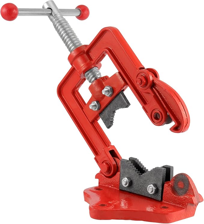 2 Pack Forged Pipe Vise, 0.4-2.4 Inches(10-60mm) Pipe Vice Bench Vise, Heavy Duty Cast Iron Pipe Vise for Plumbers, Mechanic, Red