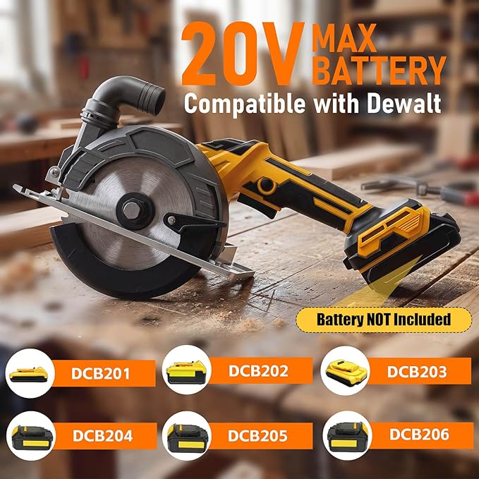 Cordless Circular Saw, Compatible with DeWalt 20V Max Battery (NO Battery) 7000RPM Brushless Motor 6-Inch Alloy Blade, 2.2"(90°), 1.5"(45°) Max Cutting Depth Lightweight 4.3Lbs for Wood PVC Cutting