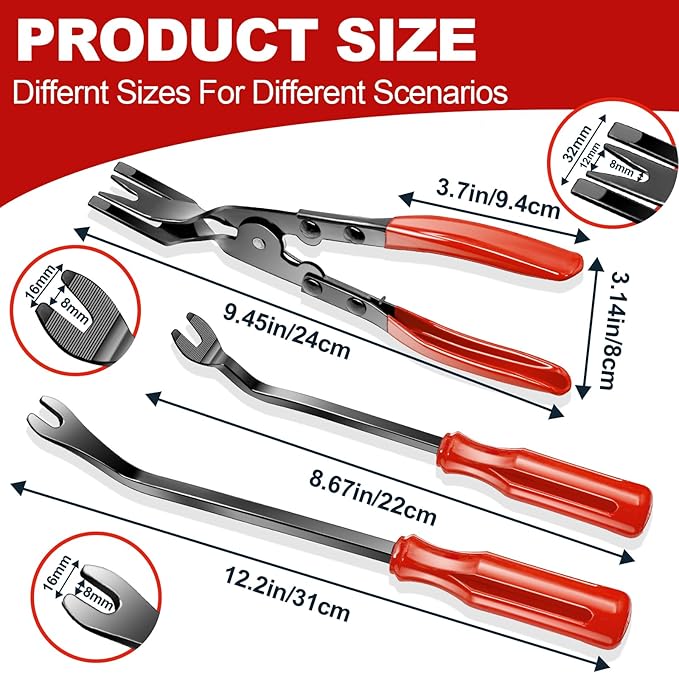 Keze 24Pcs Trim Removal Tool Set with Pick & Clip Removal Tool, Sticker Scraper, Automotive Plastic Pry Tool, Car Panel Door, Stereo, Fastener Remover Kit, for Auto Interior, Molding, Dash(Red)