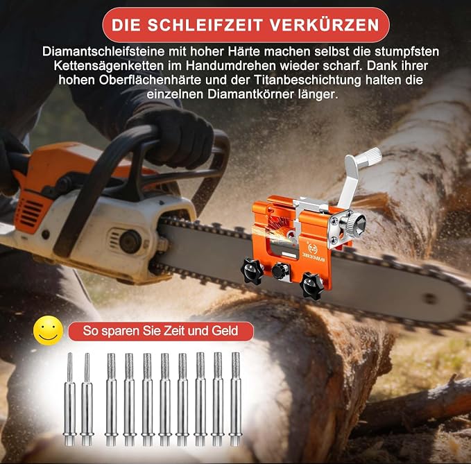 Chainsaw Sharpener Jig,10 Tungsten Bits & Çarry Bag for 4-22" Chains | Universal Portable Manual Hand Çank Chain Saw Blade Sharpener Tool Kit Accessories for Sharpening