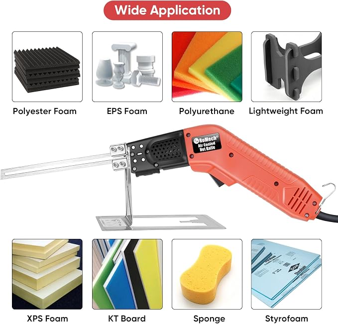 ROMECH Hot Knife Foam Cutter, 200W Air-Cooled Electric Foam Cutting Tool Kit with Blades & Heavy-Duty Case for EPS, XPS, EVA, EPP RM-009 (200W Air Cooled)
