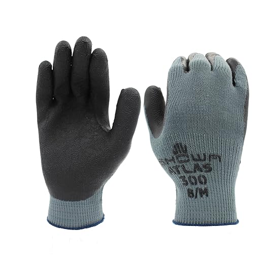 SHOWA Atlas 300B Original 1994 Crinkle Grip Work Gloves, Natural Latex Palm, Heavy Duty 10-Gauge for Construction, Landscaping, Gardening, & Masonry, Black, X-Large, 12-Pair