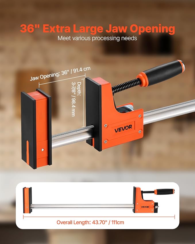 VEVOR Bar Clamps for Woodworking, 2-Pack 36 inch Parallel Clamp Set, F-Clamp with 1500 lbs Load Limit, Even Pressure, High-strength Plastic and Carbon Steel, for Woodworking Metal Working, Orange