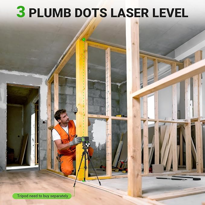 HUEPAR 3 Point Self Leveling Laser Alignment Tool with Plus Mode (98-165Ft), Laser Plumb Dots Level with 360° Magnetic Base Includes 2 AA Batteries & Hard Carrying Case - PL300G