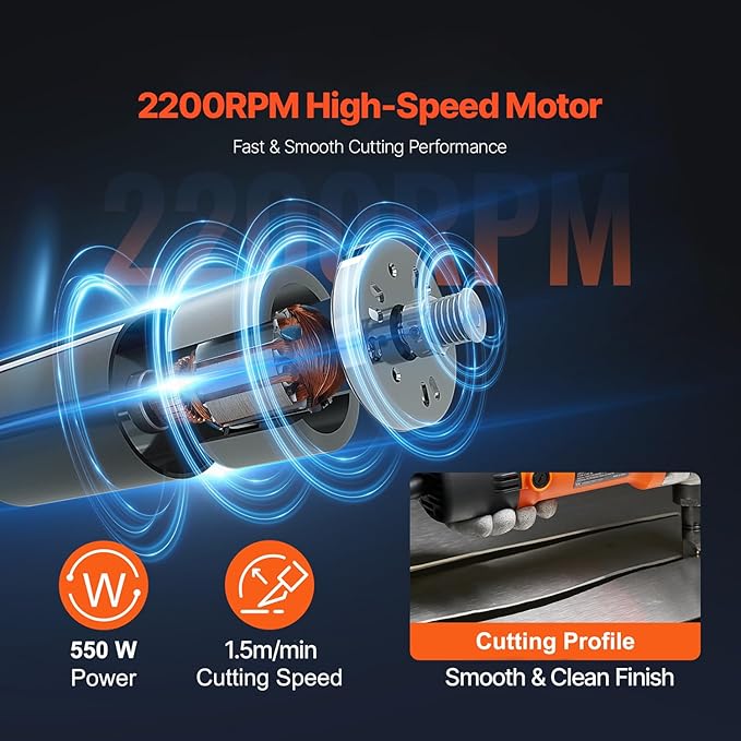 VEVOR Sheet Metal Nibbler, 550W, 2200 RPM Speed, 360 Degree Rotation Electric Nibbler Metal Cutter, Lightweight, Straight Curve and Circle Cutting for Stainless Steel, Aluminum, Plastic, Wood Board