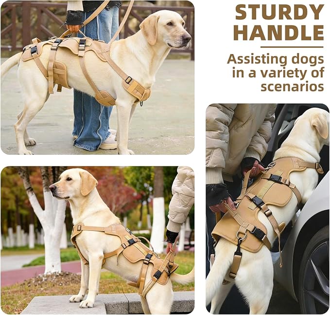 PUPTECK Dog Lift Harness for Medium Large Sized Dog, Rehabilitation Sling for Hind Leg Support, Multifunctional Mobility Assistance Harness for Old, Disabled, Joint Injuries, Paralysis Dogs, Brown M