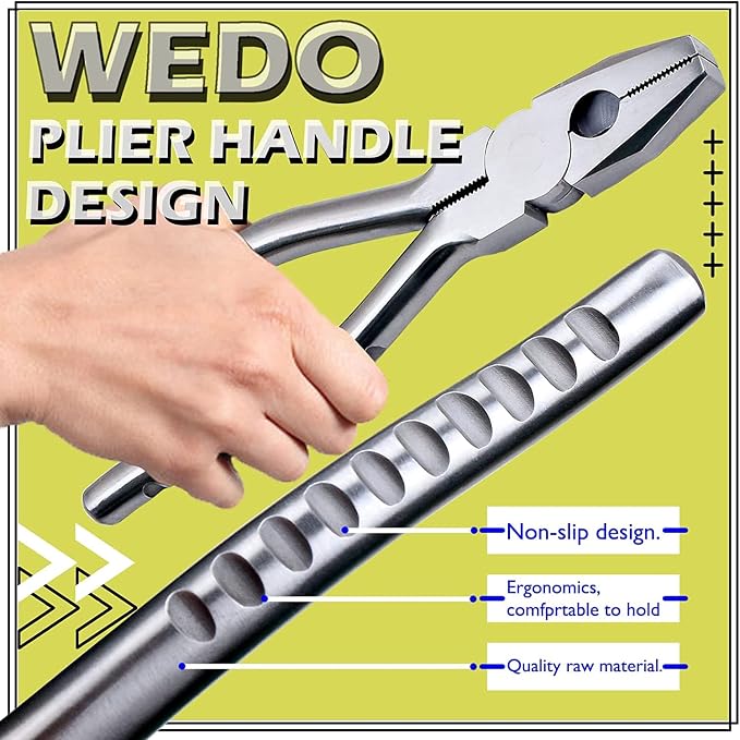 WEDO 7" Stainless Steel Lineman's Pliers,Side Cutting Pliers,Combination Pliers, Side Cutter, Wire Stripper, Crimper, Cut ACSR, Screws, Nails, Hard Wire, Corrosion Resistant