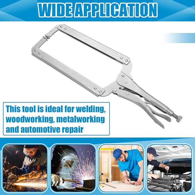 Yexiya 4 Pcs 18 Inch Locking C Clamp Original Lock Regular Tips Plain Adjustable Alloy Steel Locking C Clamp for Woodworking Carpentry Welding Electrical Equipment, Silver