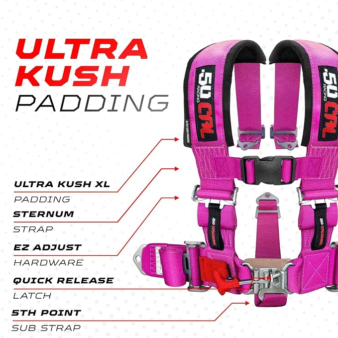 1pc Pink 5 Point Harness for Bucket Seat, Latch Release, 9 Color Options, Racing Harness 5 point, Race Car, UTV, RZR [6001A2]