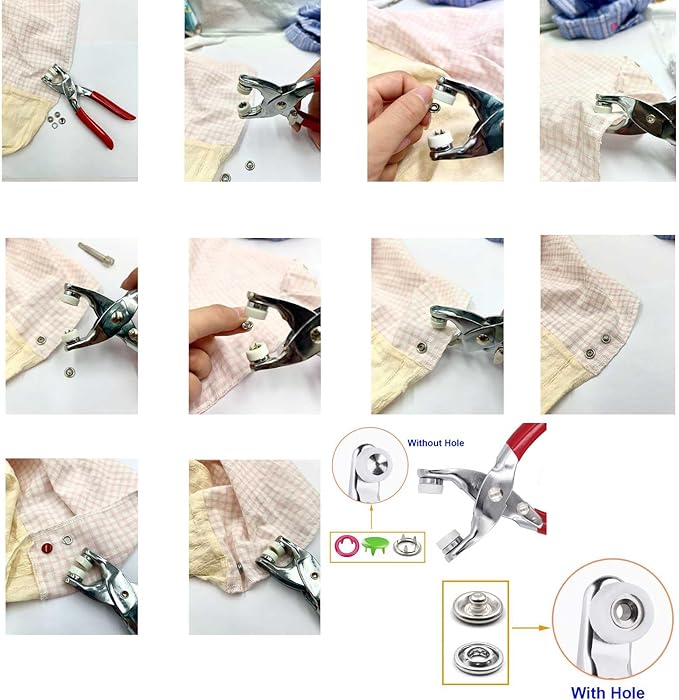 200 Sets Metal Snap Buttons Kit with Fastener Pliers Press Tool - 9.5mm Snap Fasteners for DIY Crafts, Clothing, Hats, Sewing, and Fabric Projects