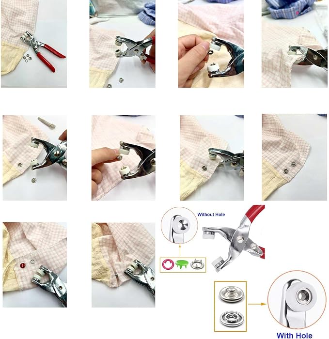 200 Sets Metal Snap Buttons Kit with Fastener Pliers Press Tool - 800 PCS 9.5mm Snap Fasteners for DIY Crafts, Clothing, Hats, Sewing, and Fabric Projects (Mix)