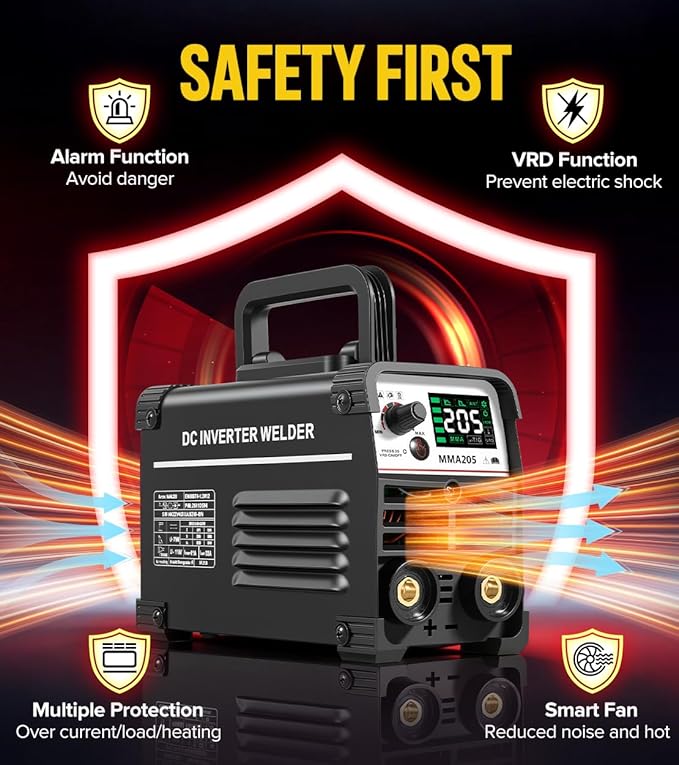 HONE Upgraded MINI Welding Machine, 205Amp Include 25 Rods Stick Welder with Lift Tig Welding, IGBT Inverter Mini Welder Machine 110v with Hot Start Arc Force Anti-Stick VRD for 1/16"-1/8" Rod.