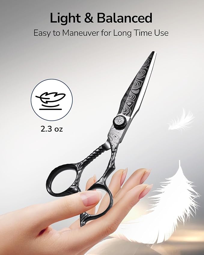 Professional Hair Cutting Scissors – ULG 6.5" Premium Barber Shears with Adjustable Tension, Offset Handle, Ergonomic Grip & Sharp Stainless Steel Blades for Stylists and Barbers, Black