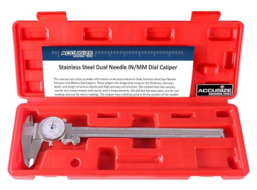 Accusize Industrial Tools 8''/200 mm by 0.001''/0.02 mm Dual Needle Precision Dial Caliper Stainless Steel in Fitted Case, Imperial/Metric, P920-S238