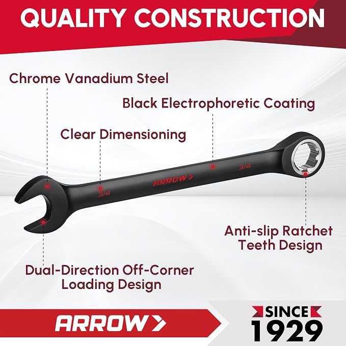 ARROW 24PCS Ratcheting Wrench Set with 2 Magnetic Tool Holders | Metric and Standard, Anti-Slip 6-18mm & 1/4"-3/4" Combination Wrench Set, CRV Material, 72-Teeth, Easy to Carry & Store