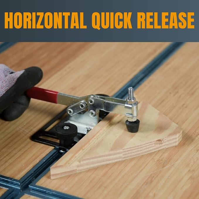 POWERTEC 72138 36 Inch Double-Cut Profile Universal T-Track 2pc with Toggle Clamp Mounting Plate and 4pc Horizontal Toggle Clamp, Woodworking Jigs & Fixtures, Drill Press Table, Router Table,Workbench