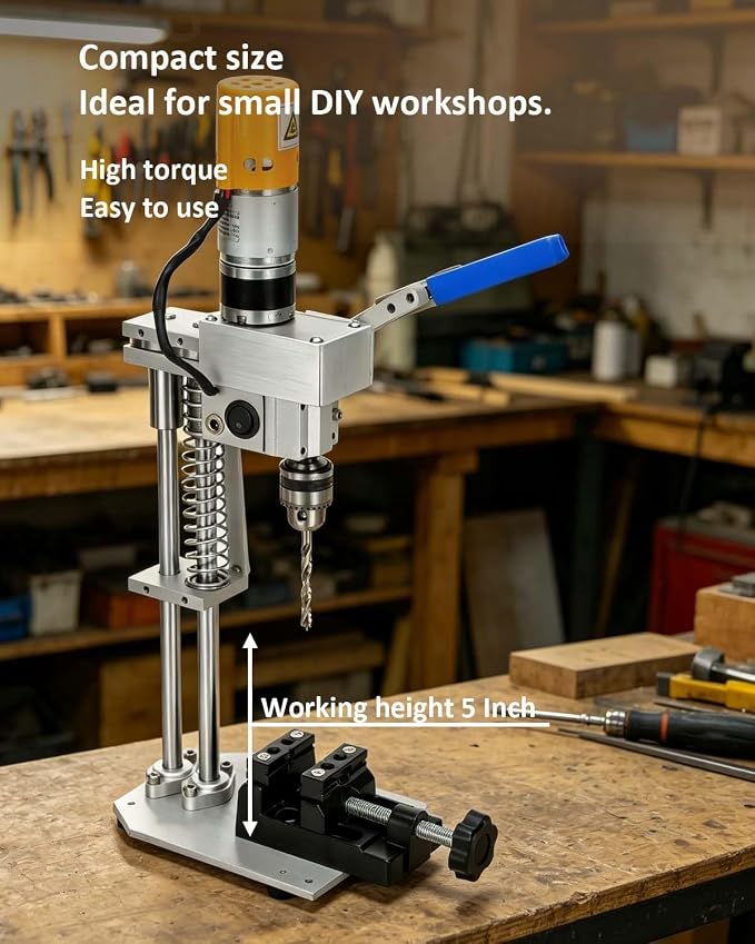 Mini Drill Press Table Compact And Portable Enhanced Model With High Torque, 440–880 Rpm Ideal For Woodworking, Pen Making, Metalworking, Epoxy Projects, Jewelry Making, Diy Crafts, Handicrafts