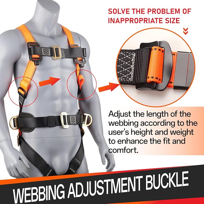 Safety harness fall protection kit, equipped with shock-absorbing ropes, full-body safety harness for roof work