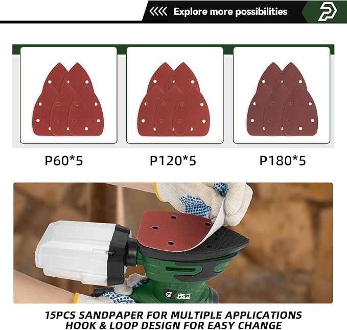 Prostormer Detail Sander, 13000RPM Mouse Sander, 1.6A Electric Palm Sanders with 15Pcs Sandpapers, Dust Collection Box for Tight Spaces Sanding, Polishing, Woodworking in Home Decoration