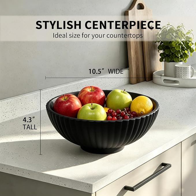 L'ARL GMVOI Large Decorative Bowl,Modern Handicraft Bowls for Home Decor,Fruit Bowl for Kitchen Counter,Stylish Key Bowl for Entry Table,Artificial Stone Black