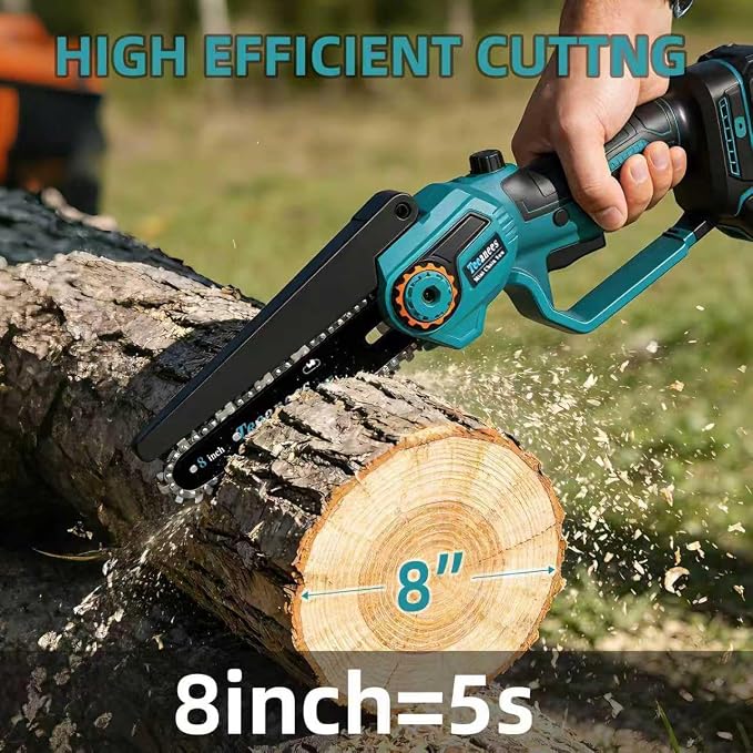 8" Electric Chainsaw Cordless with 2x4.0AH Batteries - Handheld Battery Operated Chainsaw for Tree Trimming, Wood Cutting, and Gardening | Ideal Gift for Men, Dads, Husbands（Upgrade Brushless Motor)
