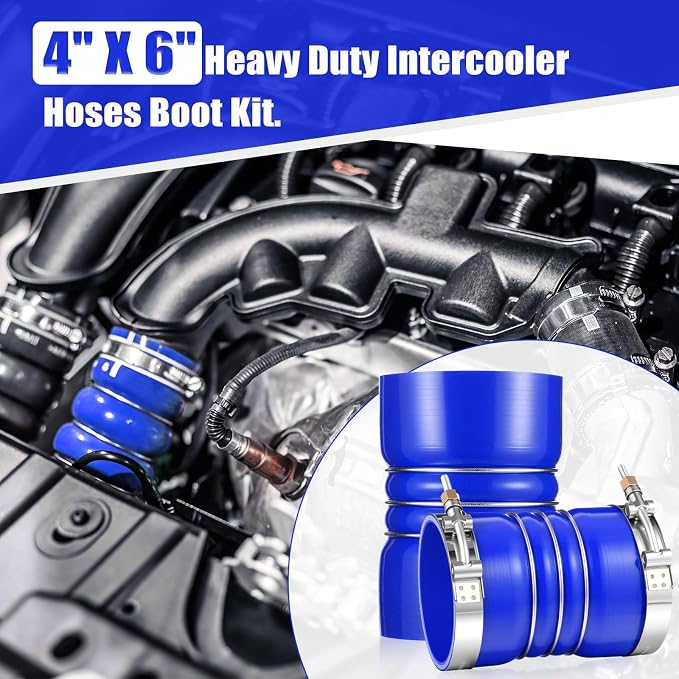 4 Pack 4"x 6" Silicone Charge Air Cooler Hump Hose with T-bolt Spring Loaded Clamps Semi Truck Hose Set Heavy Duty Turbo, Air Intake and Intercooler Kit (Blue,4"x 6")