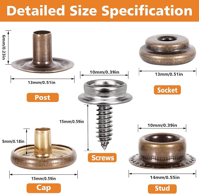 Heavy Duty Snap Fastener Tool – 100 PCS 15mm Snap Button kit with Pliers for Metal Snaps Snap Repair Kit, Repairing Boat Covers, Canvas, Fabric, Tarps