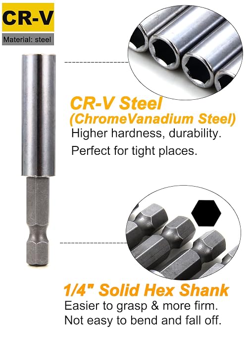 Rocaris 100 Pack Magnetic Extension Socket Drill Bit Holder 1/4" Hex Power Tools, 60mm/2.36 Inch, Bulk Purchase