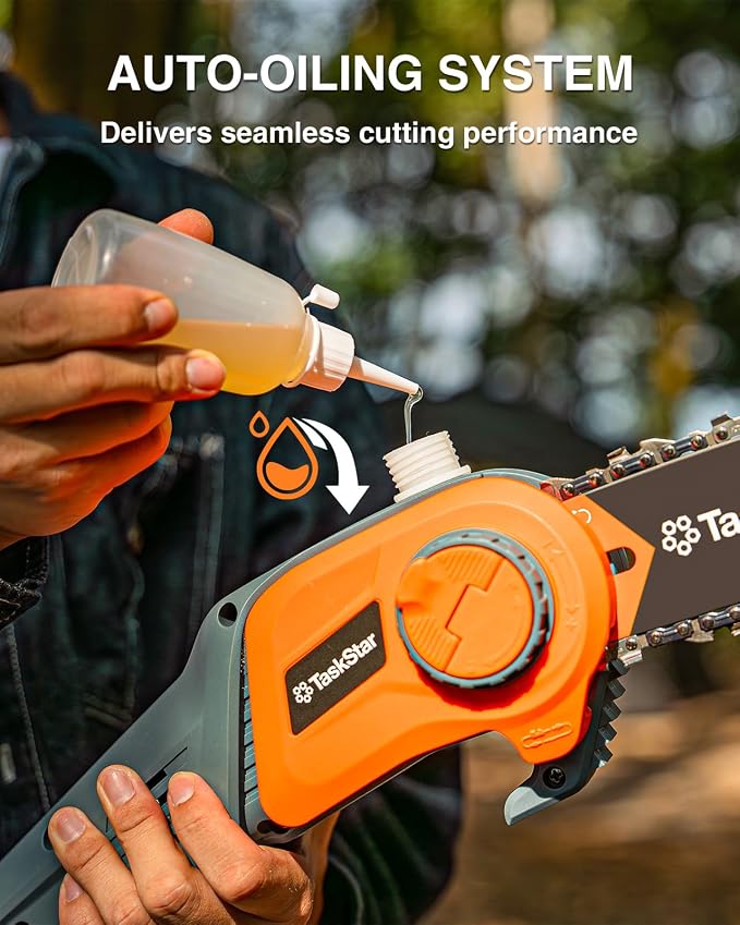 TaskStar 8-Inch Cordless Pole Saw, Electric Pole Saws for Tree Trimming, 2×4000mAh Batteries, 600W Powerful Motor, Max Reach 15Ft, Tool-Free Chain Tensioning, Auto Lubrication
