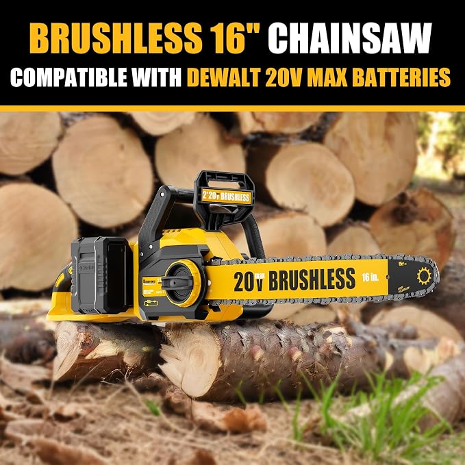40V(20V*2) 16" Brushless Chainsaw Cordless, Electric Chainsaw Fully Compatible with Dewalt 20V MAX, Auto-Oiling, Tool-Free Tensioning, Safety Chain Brake, Batteries and Charger Not Included