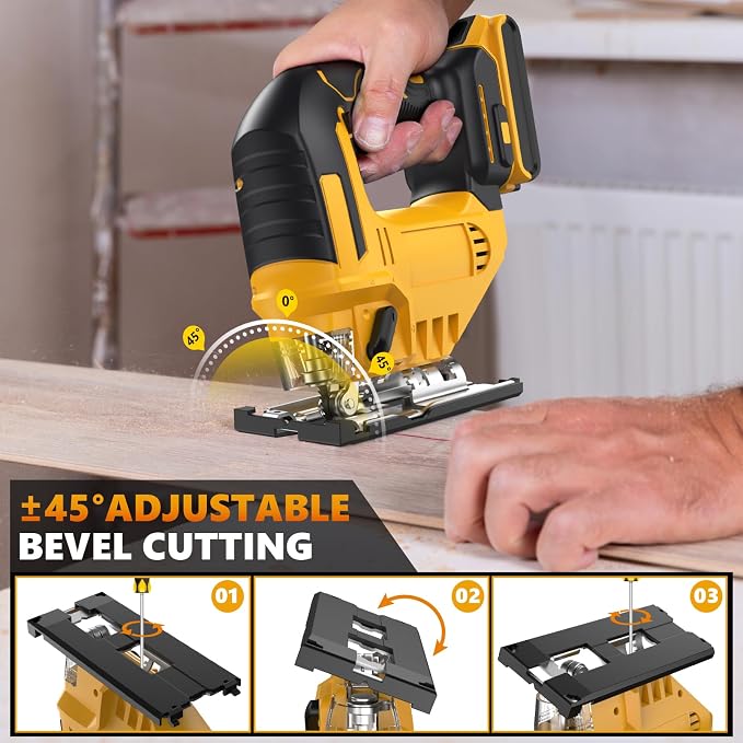 Cordless Jig Saw for Dewalt 20v Max Battery, 3 Orbital Settings, 0°- 45° Bevel Cuts, Brushless Orbital Jigsaw with LED Light for Straight Circle Curve Cutting (No Battery)