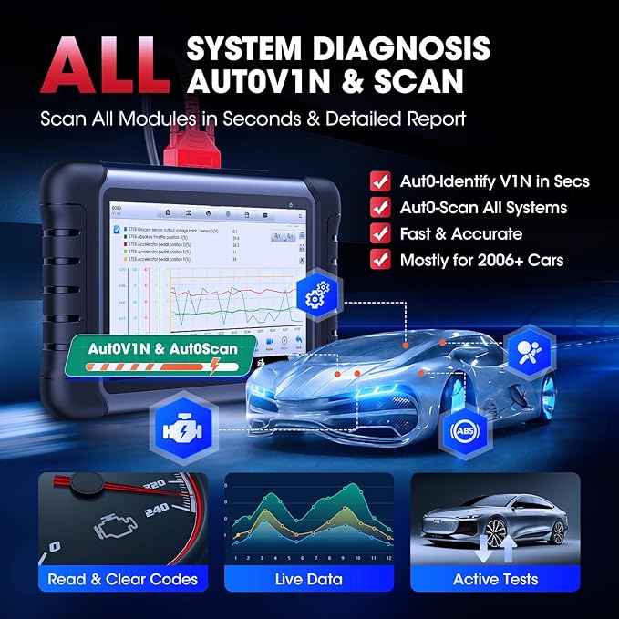 Autel Scanner MaxiCOM MK808S: 2026 Bidirectional Tool as MX808S MK808BT Pro M808Z, Work as MaxiCheck MX900 MK900BT, 28+ Service, 3000+ Active Tests, All System OBD2 Diagnostics, OS 11, 10X Faster