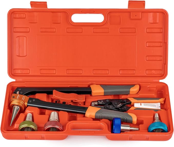 iCrimp PEX Expansion Tool Kit for F1960 / ProPEX Systems, Indexed Auto-Rotating Heads with Ring Removal Tool, 3/8", 1/2", 3/4" & 1" Manual Expander Kit