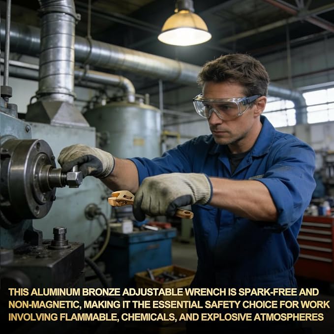 Hicarer 6 Inch Non-Sparking Adjustable Wrench, Aluminum Bronze Tool | Non-Magnetic, Oil & Gas Industry, Chemical Facilities, Hazardous Environments, Industrial Safety Applications