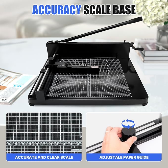 Heavy Duty Paper Cutter for A3 Paper,17'' 400 Sheets Capacity Guillotine Paper Cutter,Solid Steel Construction Stack Paper Trimmer for Office,Commercial Use,Double Safety Protection,Black (A3 17 Inch)
