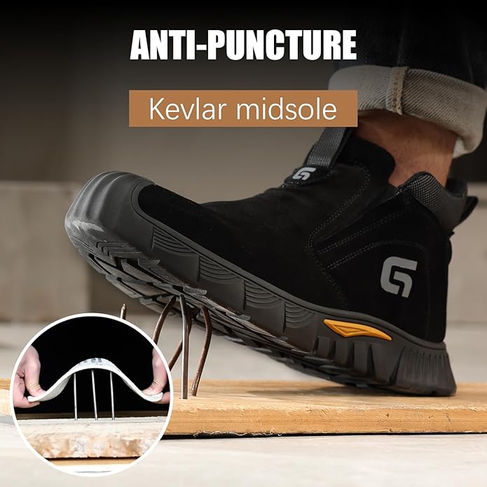 GLANOUDUN Welding Work Boots for Men Slip on Steel Toe Shoes for Men Indestructible Steel Toe Boots Welder Men's Working Shoes Fireproof Safety Footwear for Construction Men's Work & Safety Footwear