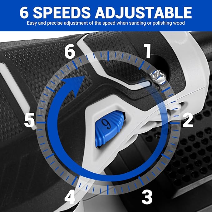 Orbital Sander Corded Hand Sander: DEKOPRO 5" Random Orbital Sander with Dust Box, 6 Various Speeds Electric Palm Sander with Dust Box, 16Pcs Sandpapers for Woodworking & Sanding (Blue)
