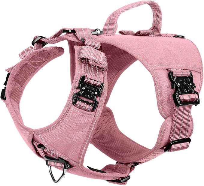 ICEFANG Quick-Moving Tactical Dog Harness for Small Dogs,No Pull Dog Vest | Control Handle,Reflective,Full Metal Buckles,Adjustable,Hook-and-Loop Panel,Soft Padded,Pink,Small