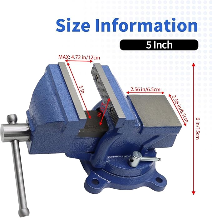 Nakkaa 5" Bench Vise Ductile Cast Iron Bench Vise with 360° Flexible Swivel Locking Base Heavy Duty Home Work 5 Inch Bench Vice 16.4IB/7.4KG