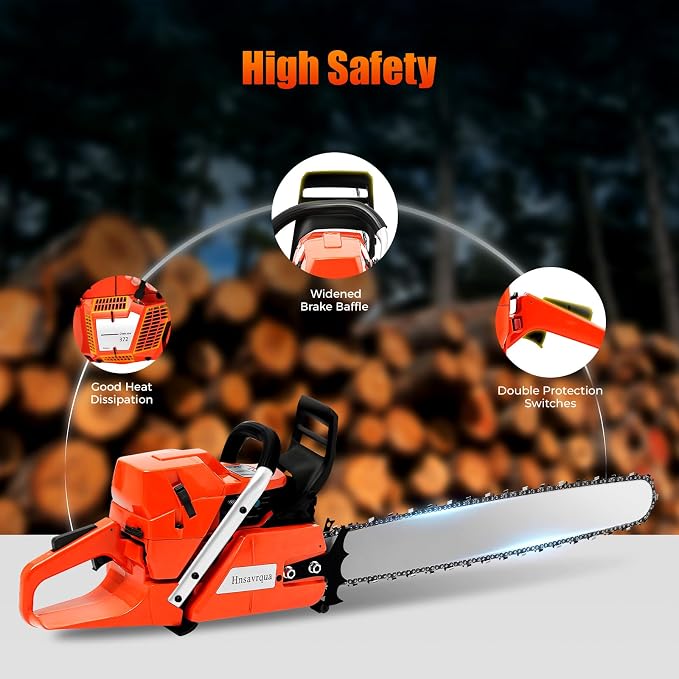 Gas Chainsaw 71CC 2-Stroke Gasoline Powered Chainsaw, 28 Inch Handheld Cordless Chain Saw with Air-cooled System, 10000Rpm 3.9Kw High Power Gas Chainsaw for Forest, Wood, Garden Farm Cutting Use