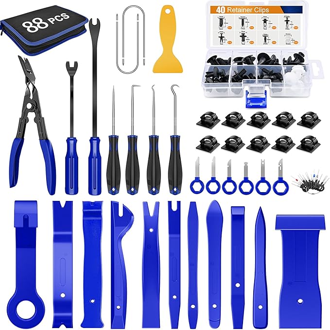 GOOACC 88Pcs Trim Removal Tool, Auto Push Pin Bumper Retainer Clip Set Fastener Terminal Remover Tool Adhesive Cable Clips Pry Kit Car Panel Radio Removal Auto Clip Pliers