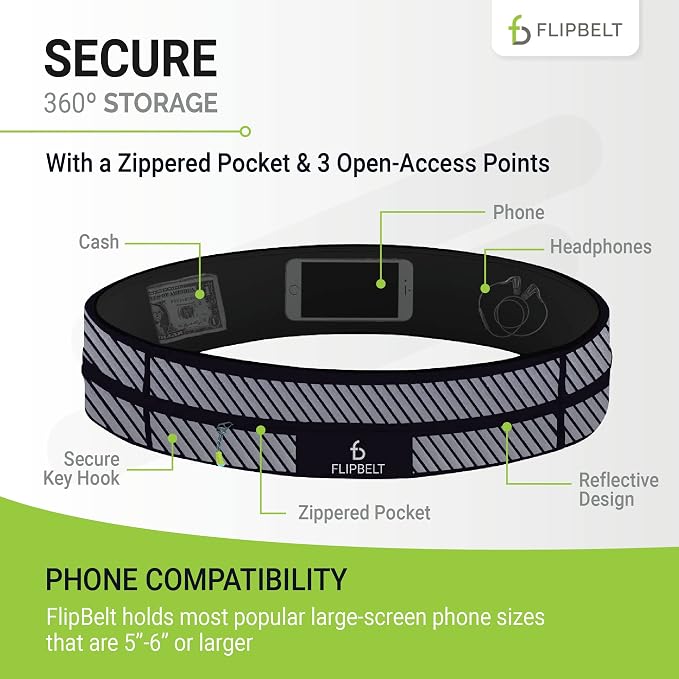 FlipBelt Zipper Running Belt, Waist Pack for Fitness and Running, US Company