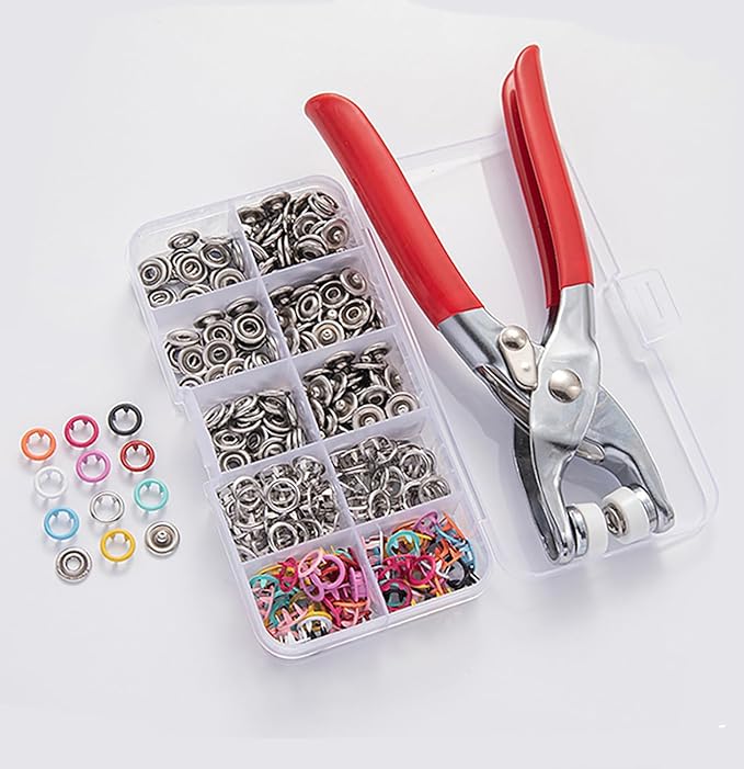 Metal Snap Buttons - 100 Sets Snap Fasteners Kit with Pliers Press, 400PCS 9.5mm Snap Fasteners Kit, Five Claw Buckle Tool Set - for DIY Crafts Clothes Hats and Sewing(Colorful)