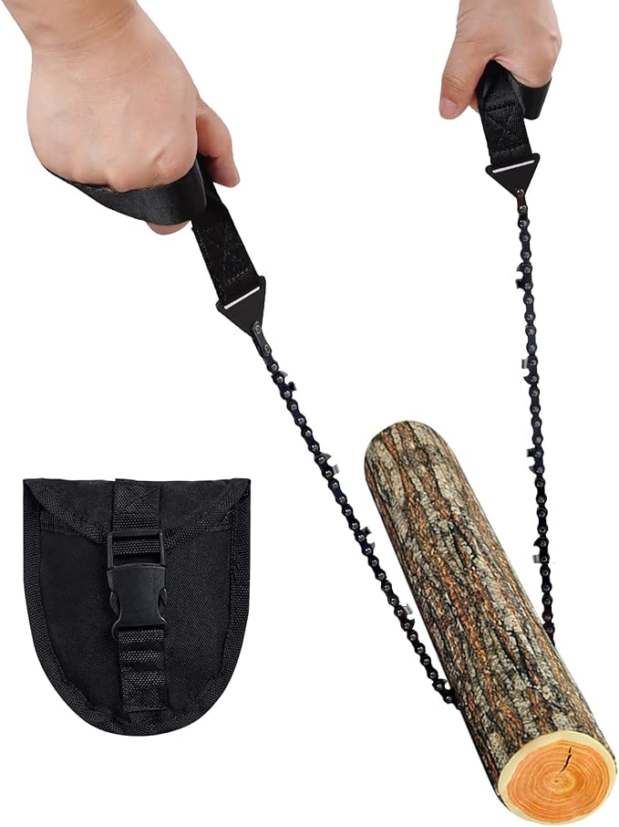 Sucrain Pocket Chainsaw with Paracord Handle, Folding Chain Hand Saw, Emergency Outdoor Survival Gear for Camping, Hunting, Hiking, Cutting Wood & Tree (Black, 11 Teeth, 24'' Long)