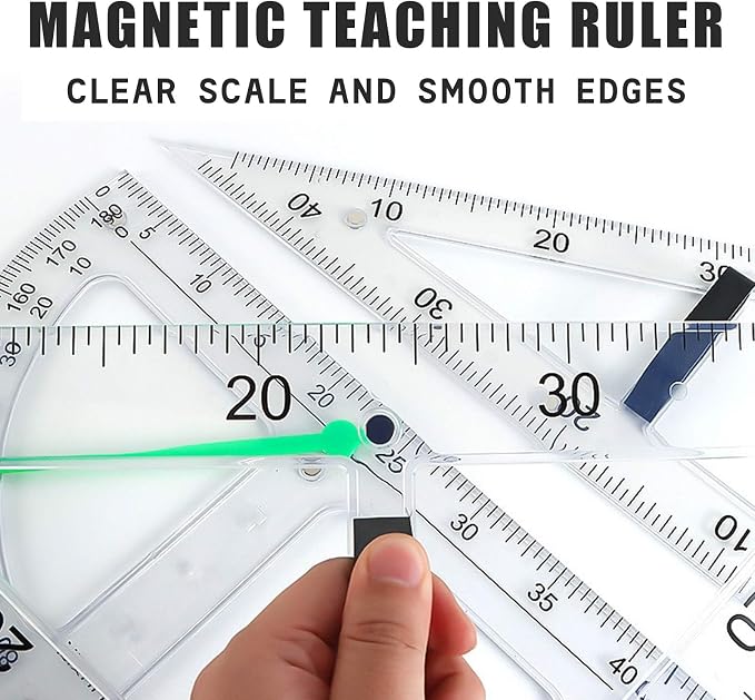 Math Ruler Magnetic Classroom Math Geometry Tool Set Enhances Classroom Learning, Easily Mounts to Blackboard Protractor Measuring Ruler Triangle Ruler (Tp2pc)