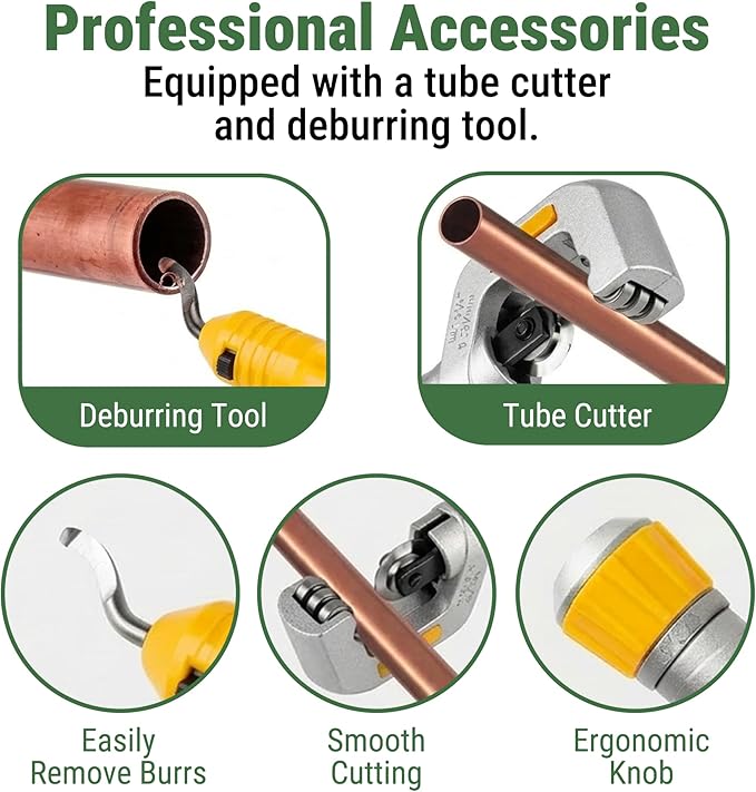Ratcheting Pipe Tube Bender Set 1/4" to 7/8" O.D., 90° Forward & Reverse Bending Tool W/ 7 Color-Coded Aluminum Heads, Pipe Cutter & Deburring Tool for HVAC, Refrigeration & Plumbing
