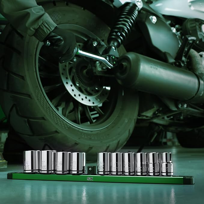 SK 1/2" Drive Socket Set, SAE Sockets, 11-Piece 7/16" to 1-1/16" | SuperKrome Finish, Premium CR-V Steel, with Aluminum Socket Organizer